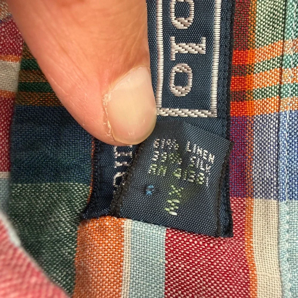Polo Ralph Lauren Button Down Mens S Multicolor Plaid Linen Silk Blend Shirt
